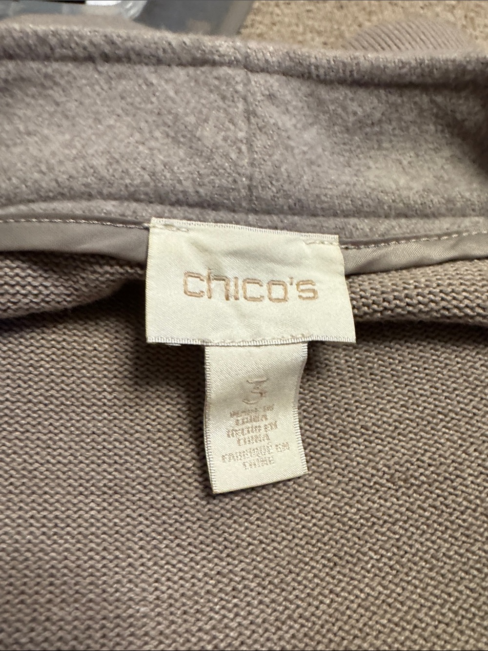 Chico's Taupe Open-Front Trench Coatigan with Gold Zippers - Picture 6 of 7